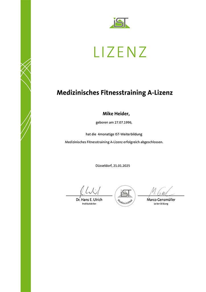 Mike Heider - Lizenz: Medizinisches Fitnesstraining A-Lizenz 